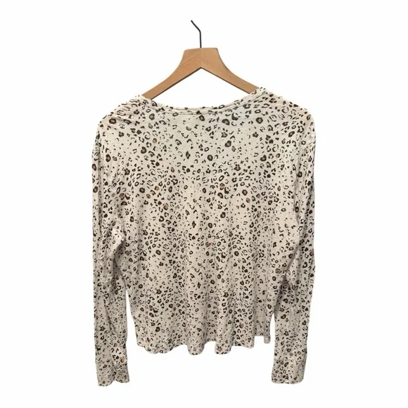Rails Leopard Print Linen Blend Henley Button Front Long Sleeve Top – Size L - Picture 5 of 9
